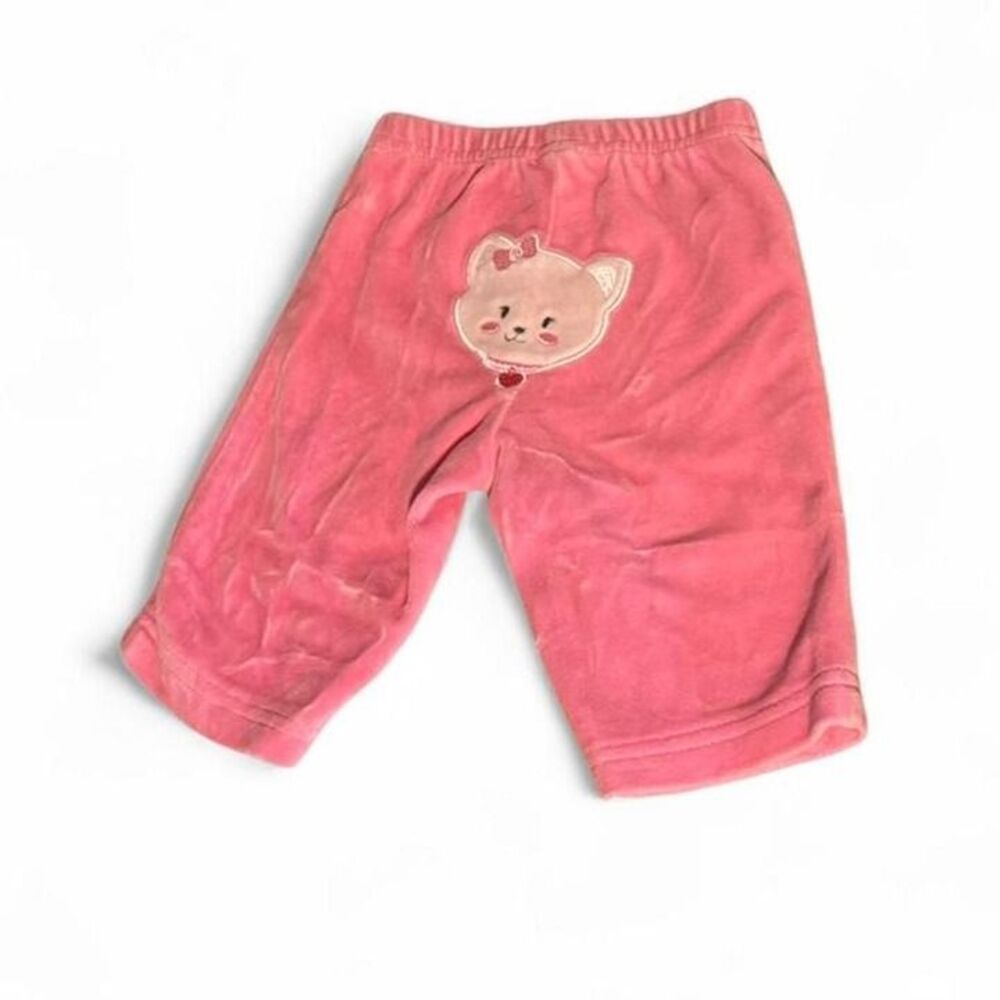 2009 Macys Pink Velvet Baby Girls Pants 0-3 Months Embroidered Cat Frilly Barbie